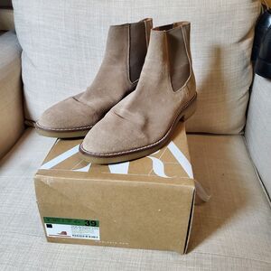 ZARA Tan Suede Ankle Boots Block Heel Women's Size 39